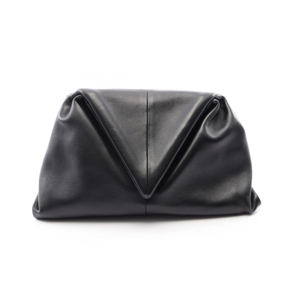 Bottega Veneta Triangle Flap Second Bag Clutch Handbag Leather Women's Black